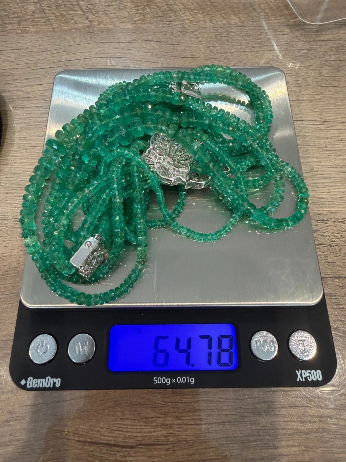 14K White Gold Approx. 290 Carats 20" Diamonds 5-Strand Faceted Emerald Necklace