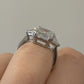 Consignment - Platinum Three-Stone Ring 4.10ct Emerald Cut Diamond GIA Certified Trillion Sides Size 6.5 - platinum, diamo...