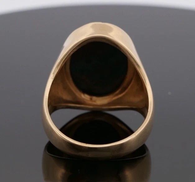 14K Yellow Gold 20.80 Grams Men’s Large Oval Cabochon Bloodstone Ring Size 14.5