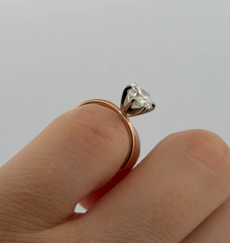 14K Rose Gold & White Gold 0.96ct Natural Diamond Solitaire Engagement Ring Size 4.25