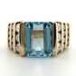 14K Yellow Gold Emerald Cut 7.75g Aquamarine Diamond Ring Size 4.75