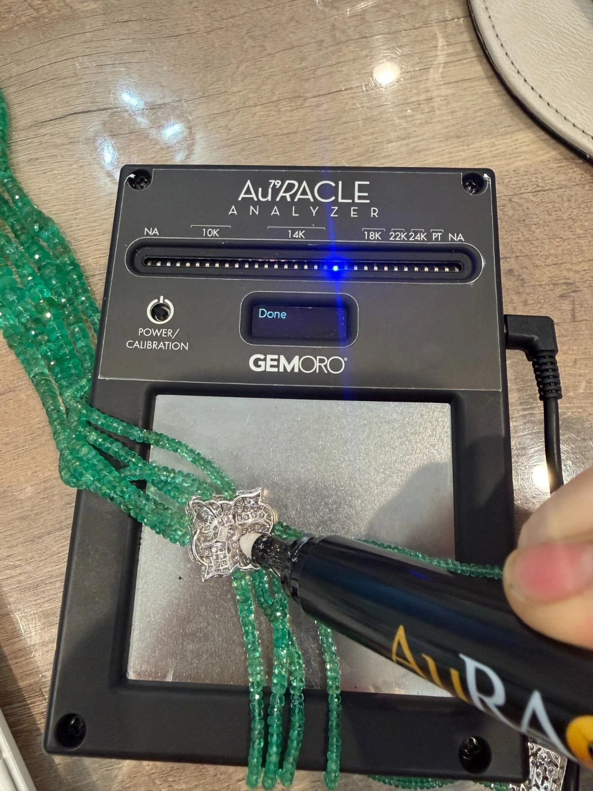 14K White Gold Approx. 290 Carats 20" Diamonds 5-Strand Faceted Emerald Necklace