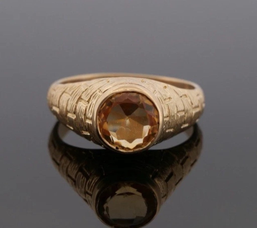 Devine & Co. - Men’s Custom 14K Yellow Gold 10MM Natural Citrine 10.72 Grams Ring Size 13.5 - 14k gold, yellow gold, ring...