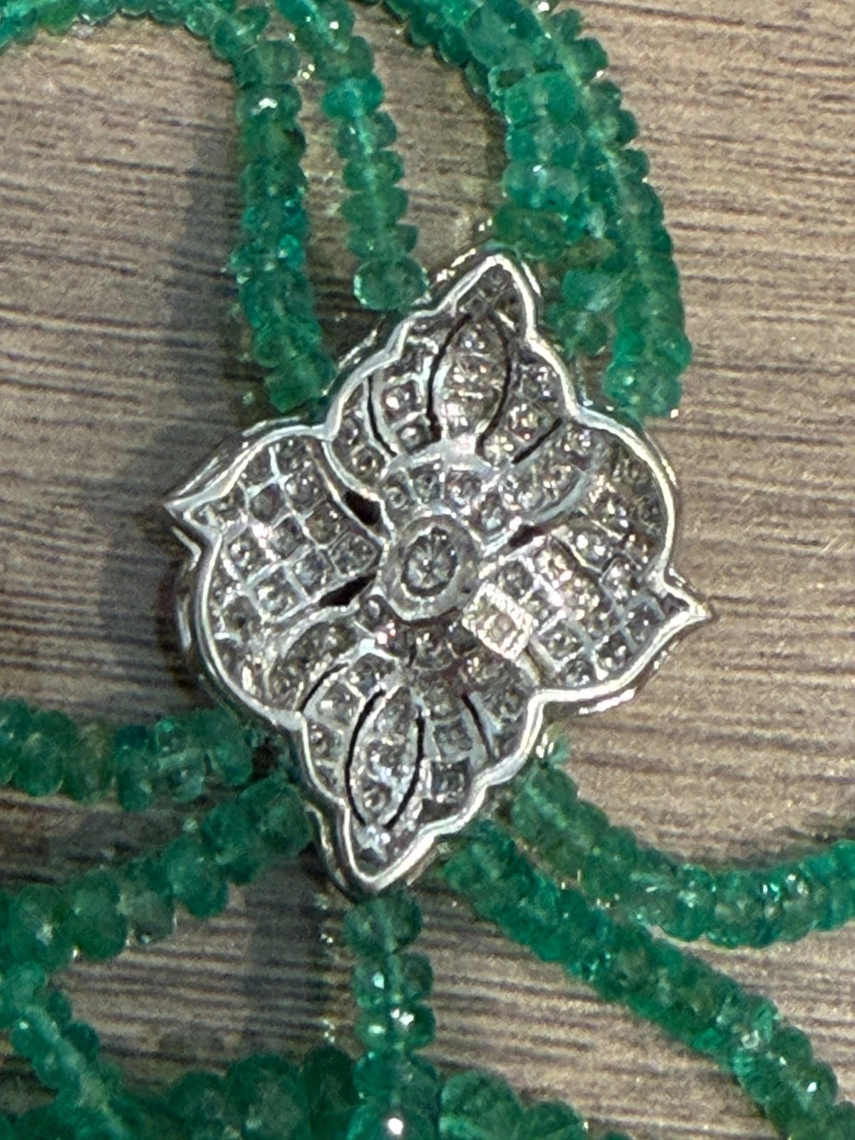 14K White Gold Approx. 290 Carats 20" Diamonds 5-Strand Faceted Emerald Necklace