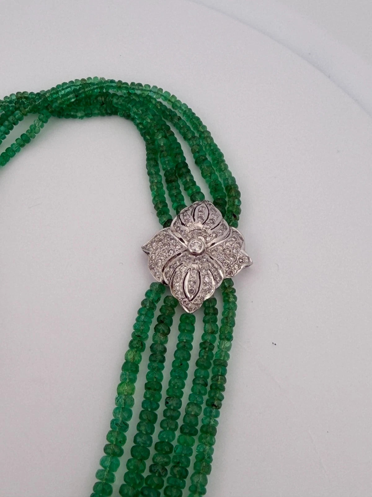 14K White Gold Approx. 290 Carats 20" Diamonds 5-Strand Faceted Emerald Necklace