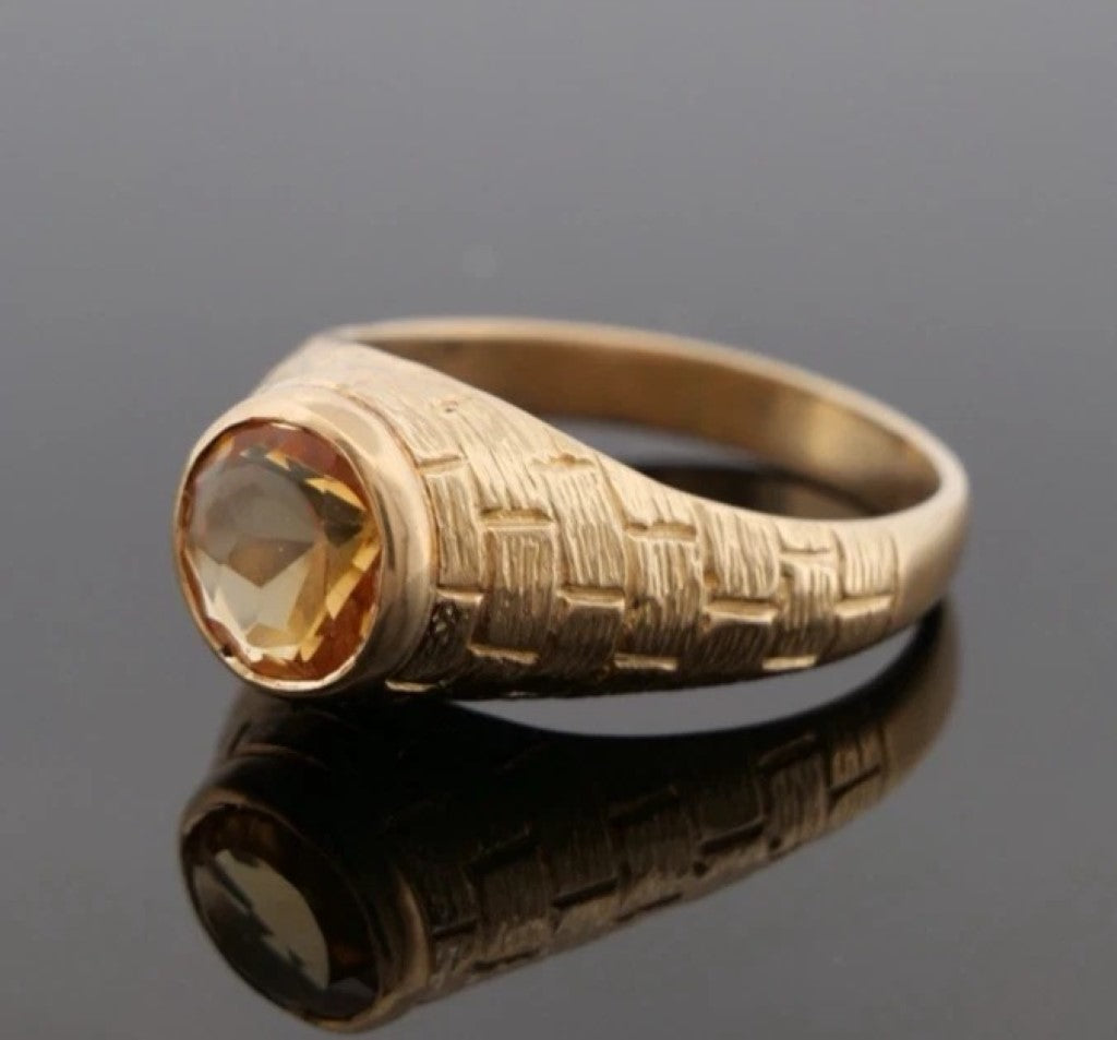 Devine & Co. - Men’s Custom 14K Yellow Gold 10MM Natural Citrine 10.72 Grams Ring Size 13.5 - 14k gold, yellow gold, ring...