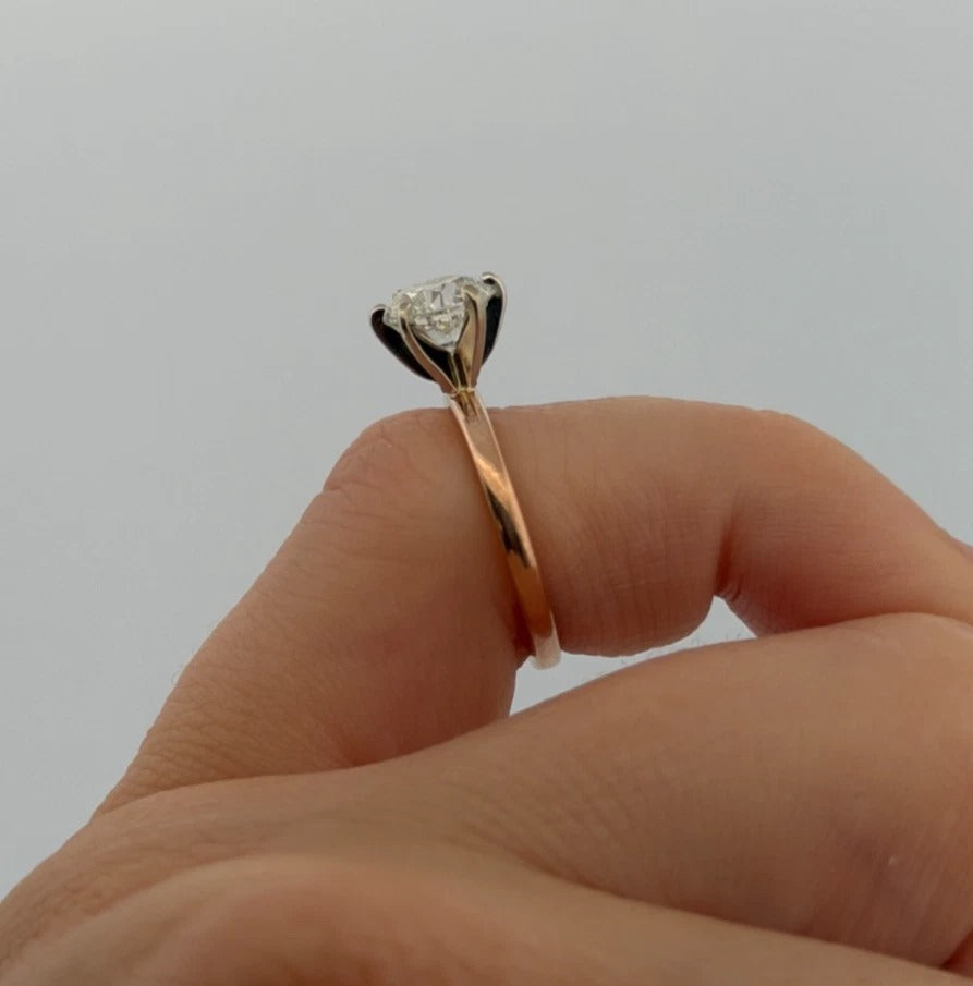 14K Rose Gold & White Gold 0.96ct Natural Diamond Solitaire Engagement Ring Size 4.25