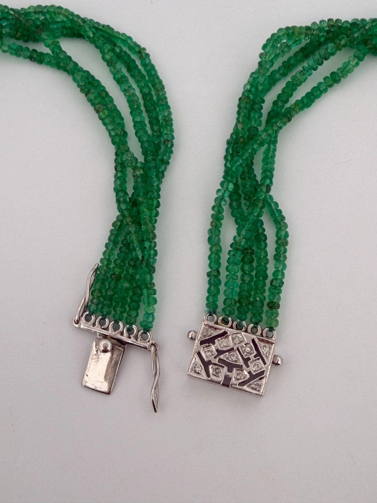 14K White Gold Approx. 290 Carats 20" Diamonds 5-Strand Faceted Emerald Necklace