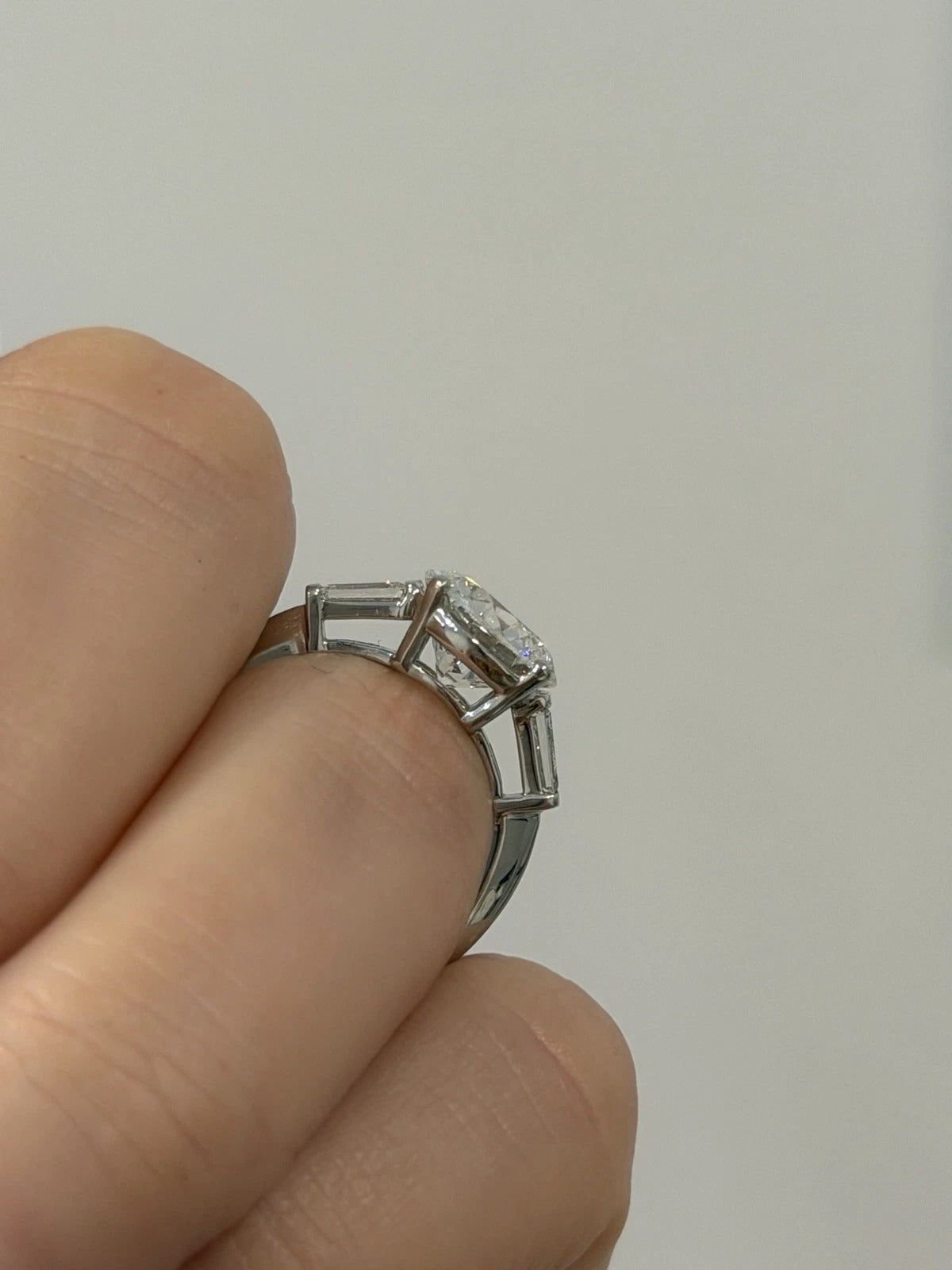 Consignment - Platinum 3.01ct Round Brilliant Natural Diamond GIA Baguettes Three-Stone Ring - platinum, diamond, ring - (...