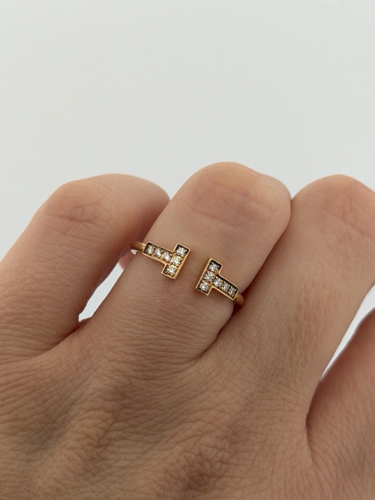 Consignment - Tiffany & Co. 18K Rose Gold 0.13 CTW T Diamond Wire Ring Size 7 - 18k gold, rose gold, diamond, ring - (imag...