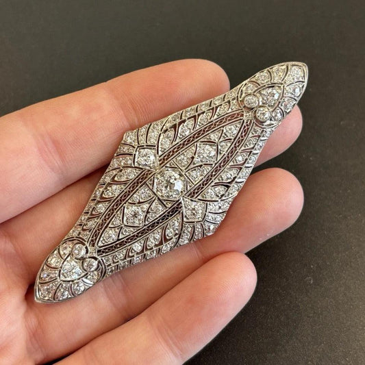 Antique Art Deco Old European Cut 5.48ctw Platinum Natural Diamond Brooch - Devine & Co.
