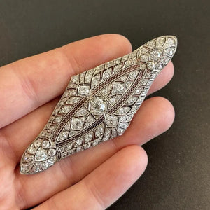 Antique Art Deco Old European Cut 5.48ctw Platinum Natural Diamond Brooch