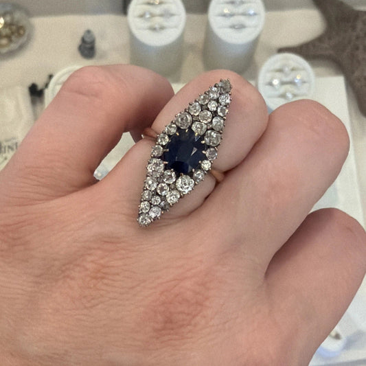 Antique Sapphire & Diamond Ring 2CT Sapphire 2.00CTW Diamonds Silver & 14K - Devine & Co.