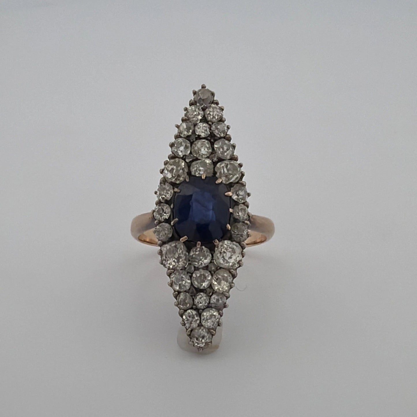 Antique Sapphire & Diamond Ring 2CT Sapphire 2.00CTW Diamonds Silver & 14K - Devine & Co.
