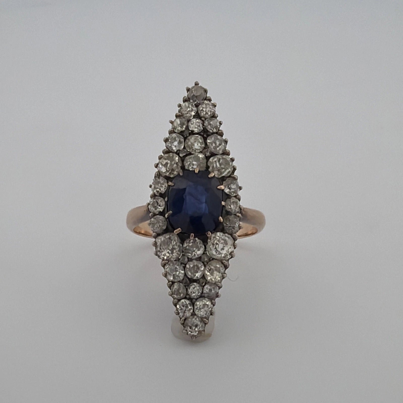 Antique Sapphire & Diamond Ring 2CT Sapphire 2.00CTW Diamonds Silver & 14K - Devine & Co.