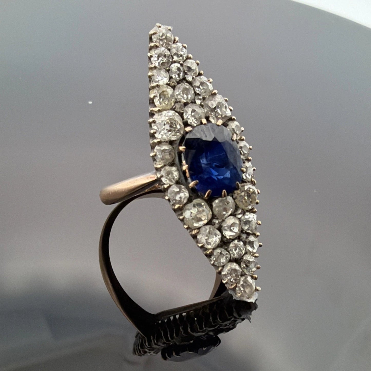Antique Sapphire & Diamond Ring 2CT Sapphire 2.00CTW Diamonds Silver & 14K - Devine & Co.