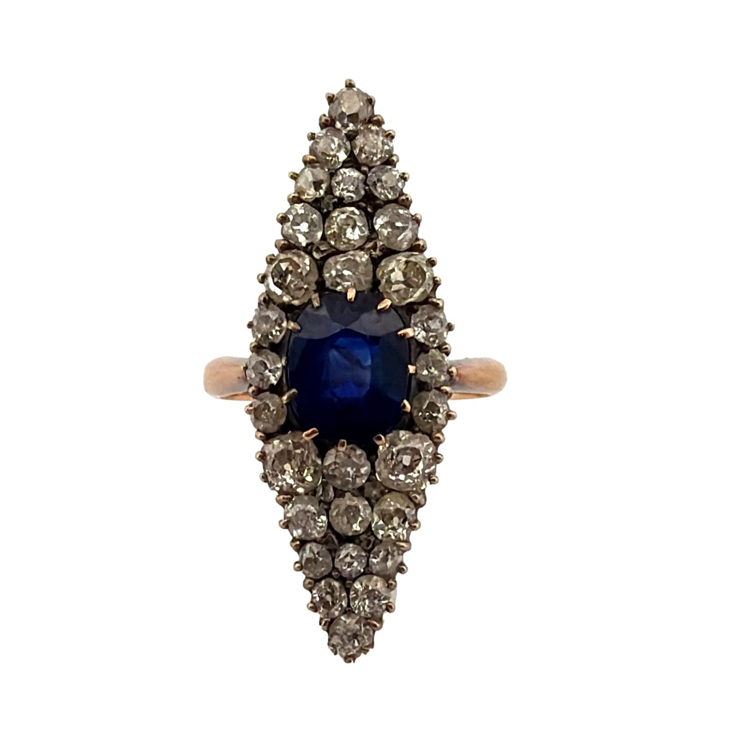 Antique Sapphire & Diamond Ring 2CT Sapphire 2.00CTW Diamonds Silver & 14K - Devine & Co.
