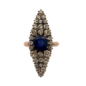 Antique Sapphire & Diamond Ring 2CT Sapphire 2.00CTW Diamonds Silver & 14K