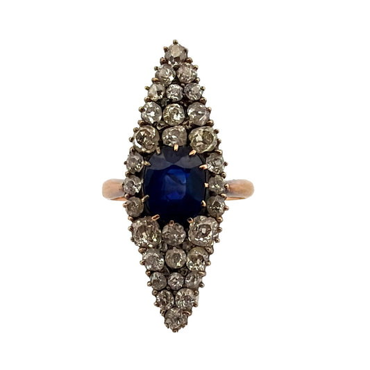 Antique Sapphire & Diamond Ring 2CT Sapphire 2.00CTW Diamonds Silver & 14K - Devine & Co.