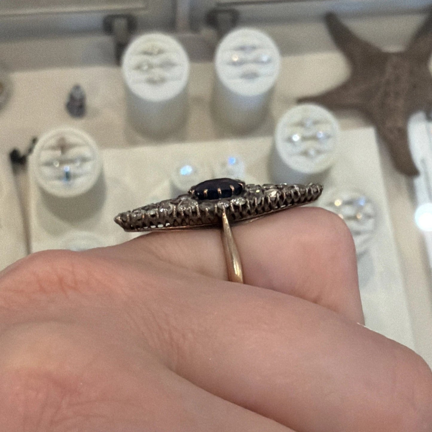 Antique Sapphire & Diamond Ring 2CT Sapphire 2.00CTW Diamonds Silver & 14K - Devine & Co.