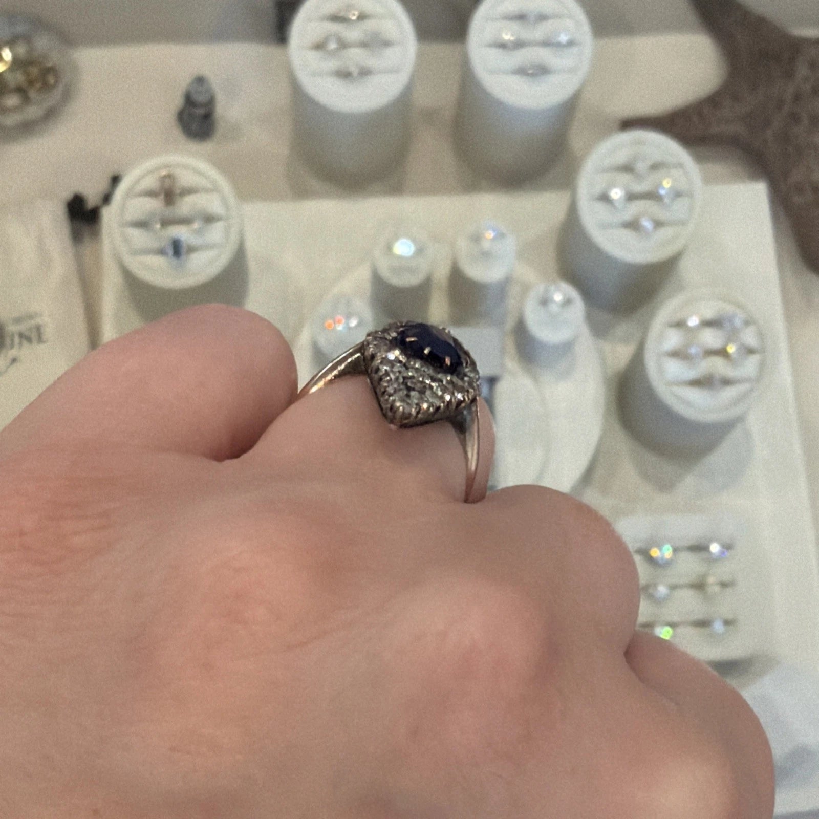 Antique Sapphire & Diamond Ring 2CT Sapphire 2.00CTW Diamonds Silver & 14K - Devine & Co.