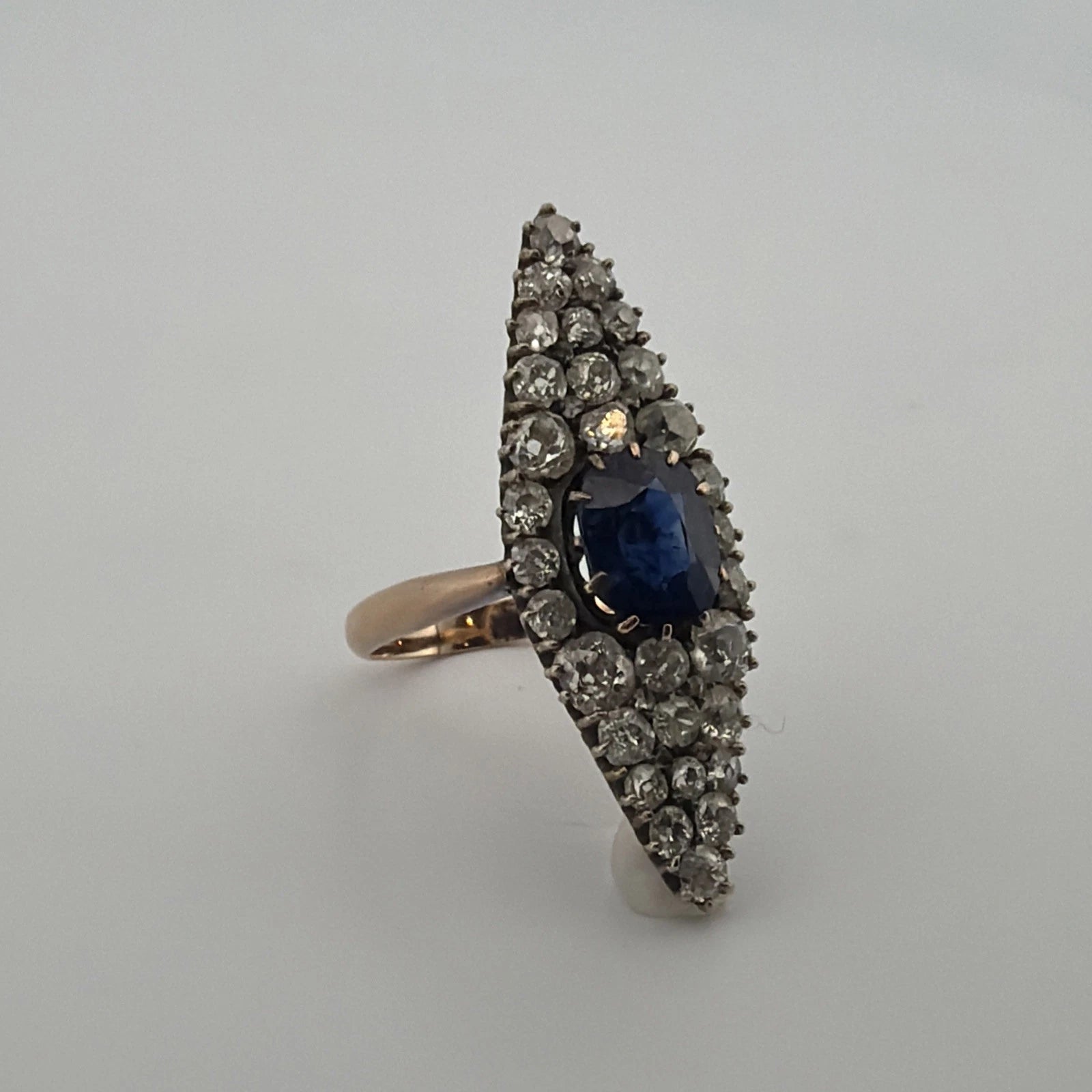 Antique Sapphire & Diamond Ring 2CT Sapphire 2.00CTW Diamonds Silver & 14K - Devine & Co.