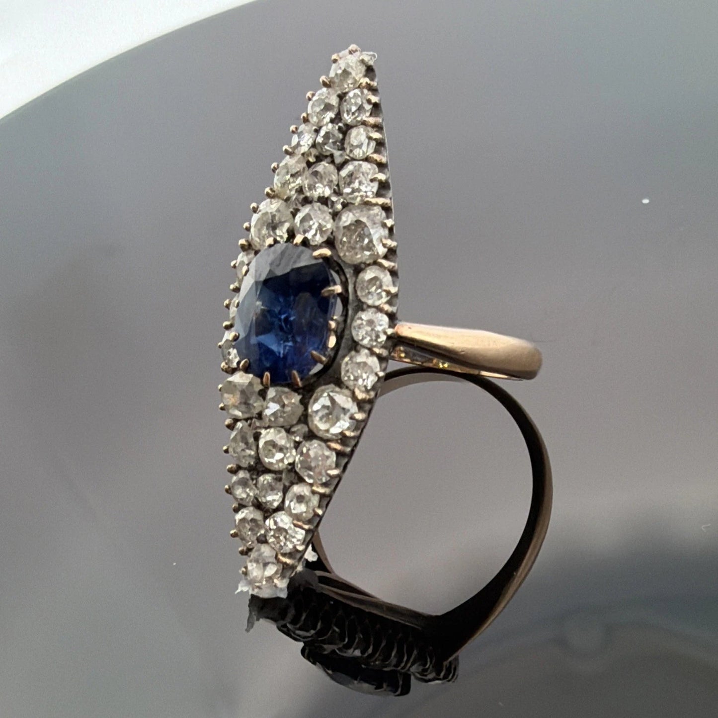Antique Sapphire & Diamond Ring 2CT Sapphire 2.00CTW Diamonds Silver & 14K - Devine & Co.