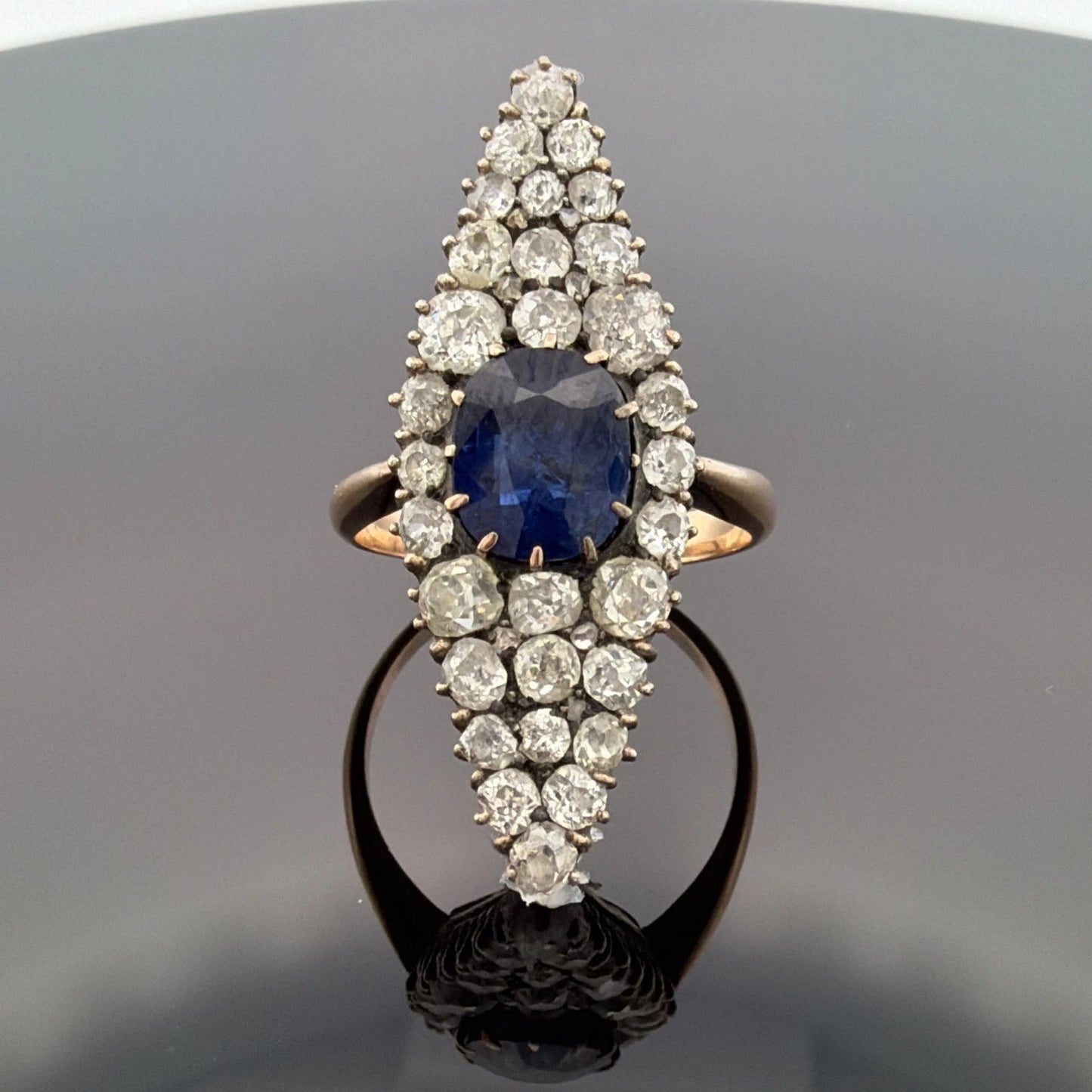 Antique Sapphire & Diamond Ring 2CT Sapphire 2.00CTW Diamonds Silver & 14K - Devine & Co.