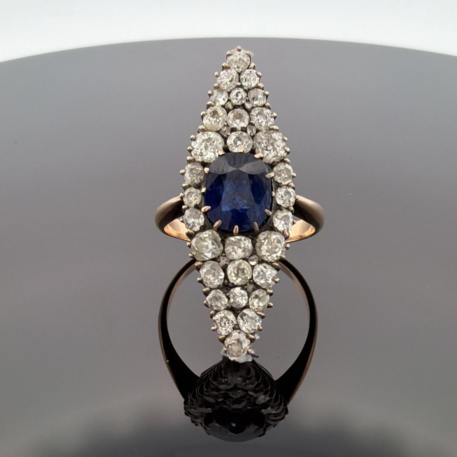 Antique Sapphire & Diamond Ring 2CT Sapphire 2.00CTW Diamonds Silver & 14K - Devine & Co.