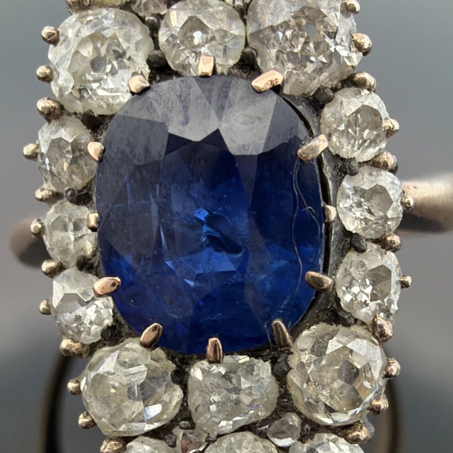 Antique Sapphire & Diamond Ring 2CT Sapphire 2.00CTW Diamonds Silver & 14K - Devine & Co.