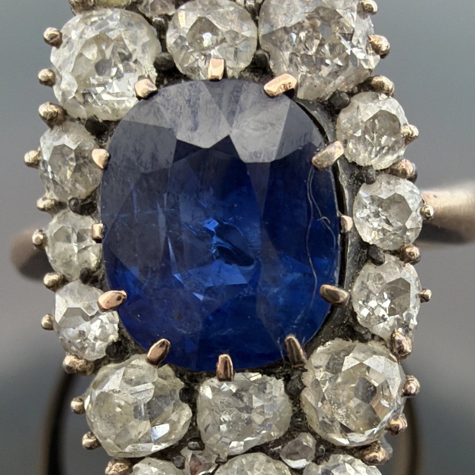 Antique Sapphire & Diamond Ring 2CT Sapphire 2.00CTW Diamonds Silver & 14K - Devine & Co.