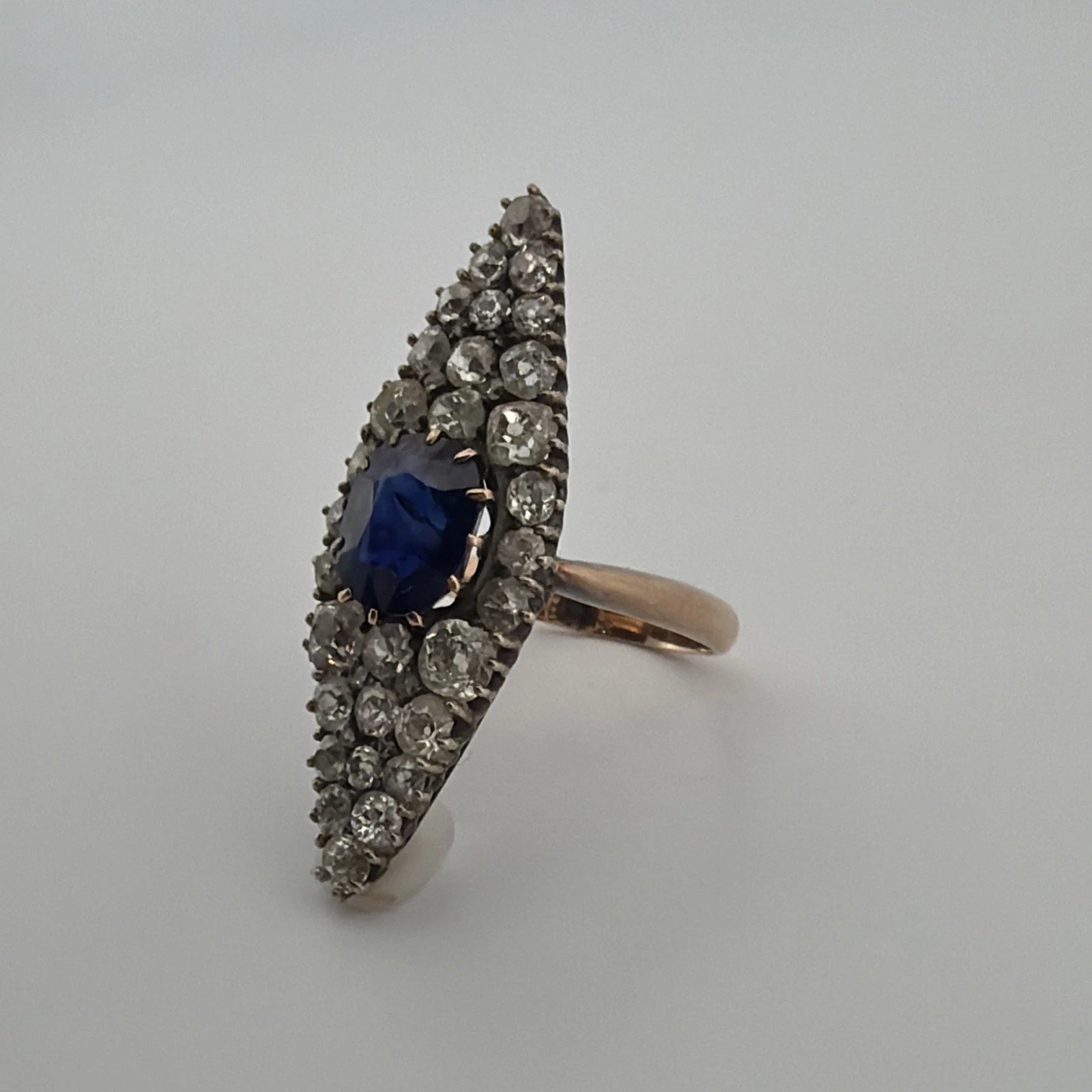 Antique Sapphire & Diamond Ring 2CT Sapphire 2.00CTW Diamonds Silver & 14K - Devine & Co.