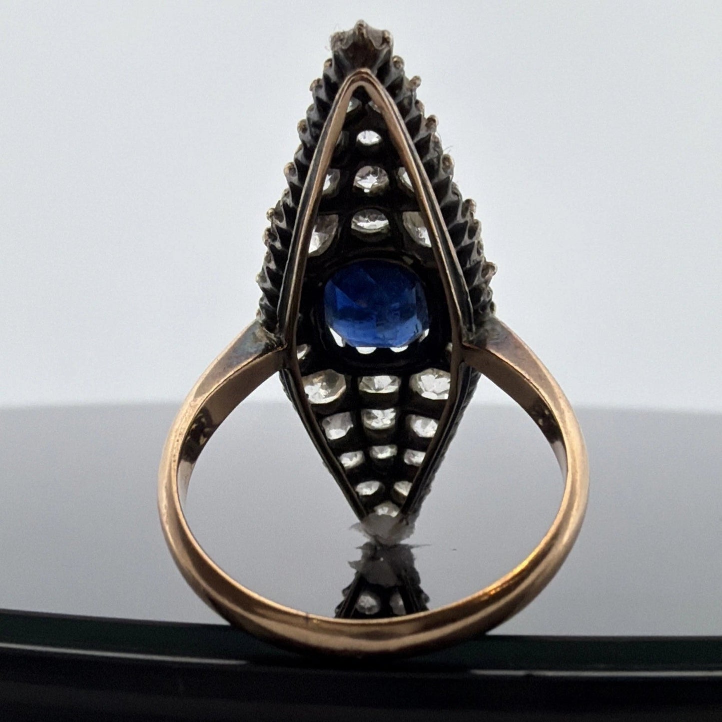 Antique Sapphire & Diamond Ring 2CT Sapphire 2.00CTW Diamonds Silver & 14K - Devine & Co.