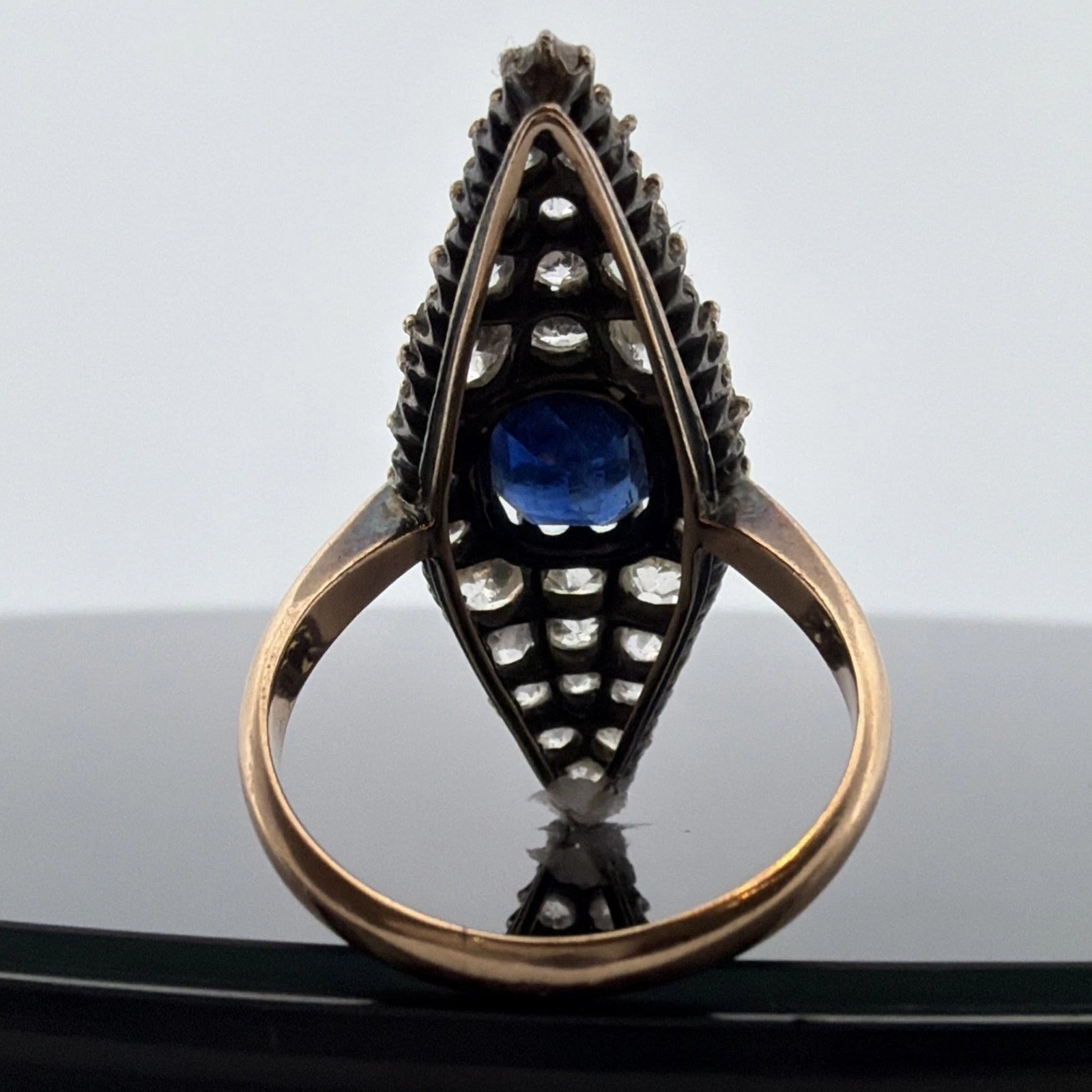 Antique Sapphire & Diamond Ring 2CT Sapphire 2.00CTW Diamonds Silver & 14K - Devine & Co.
