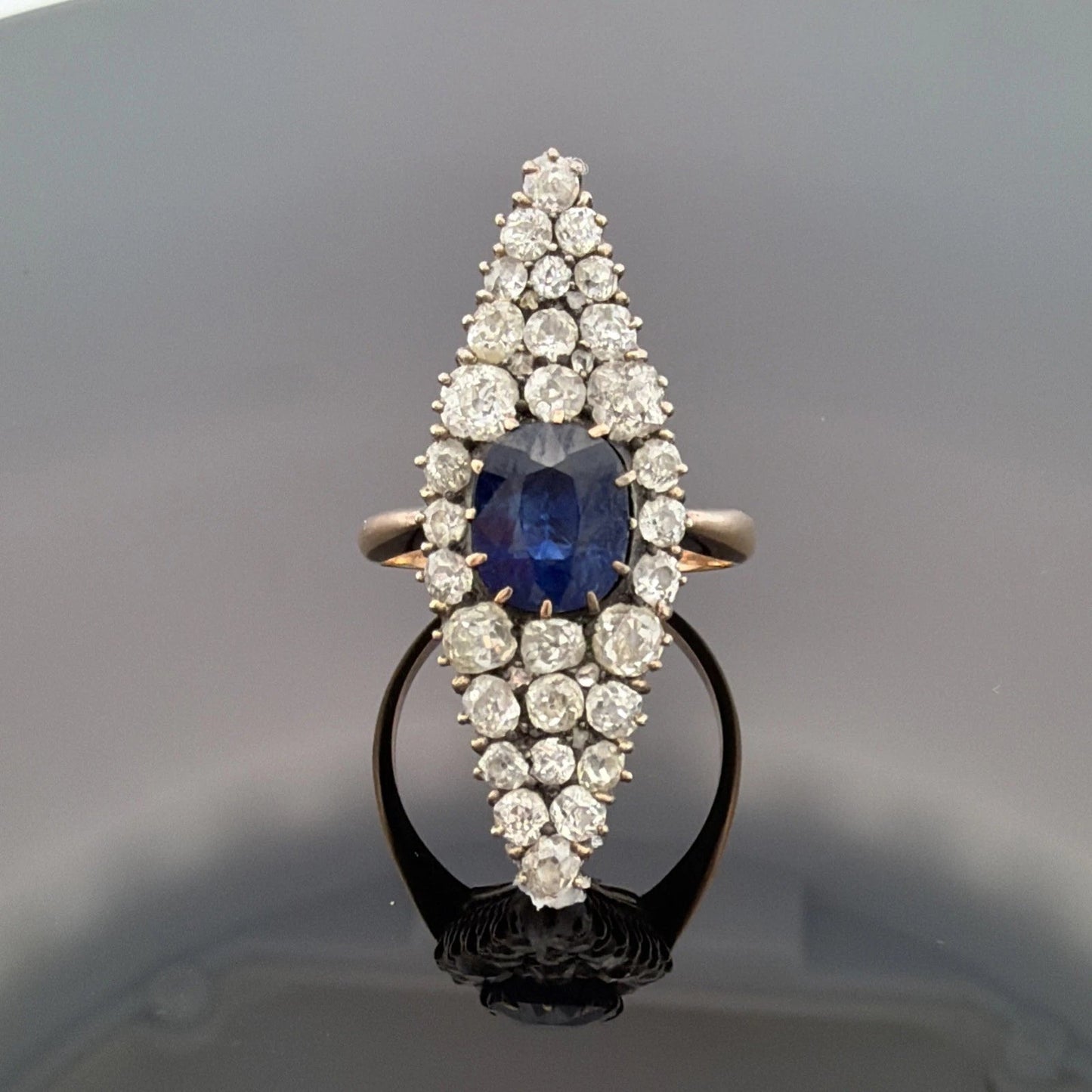 Antique Sapphire & Diamond Ring 2CT Sapphire 2.00CTW Diamonds Silver & 14K - Devine & Co.