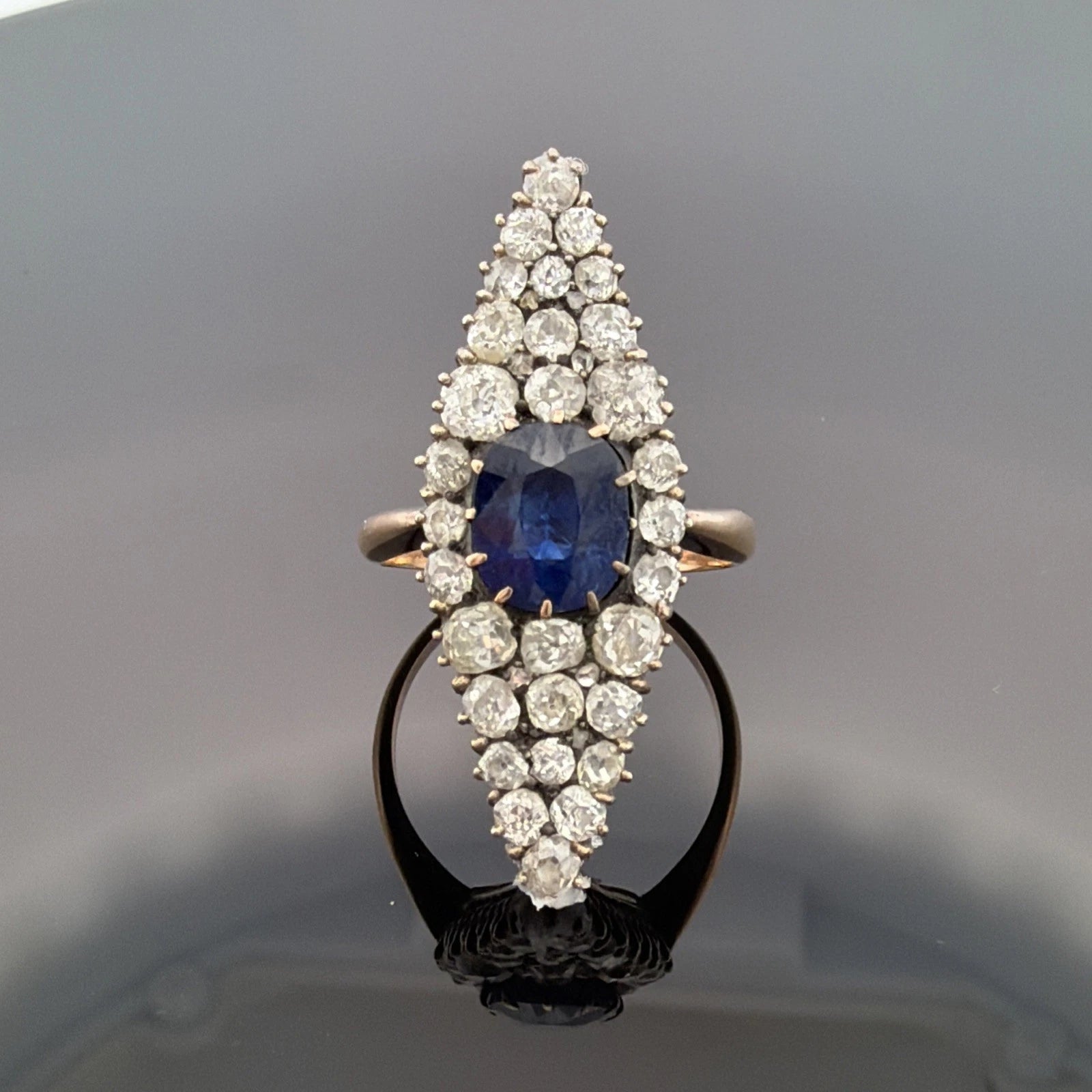 Antique Sapphire & Diamond Ring 2CT Sapphire 2.00CTW Diamonds Silver & 14K - Devine & Co.