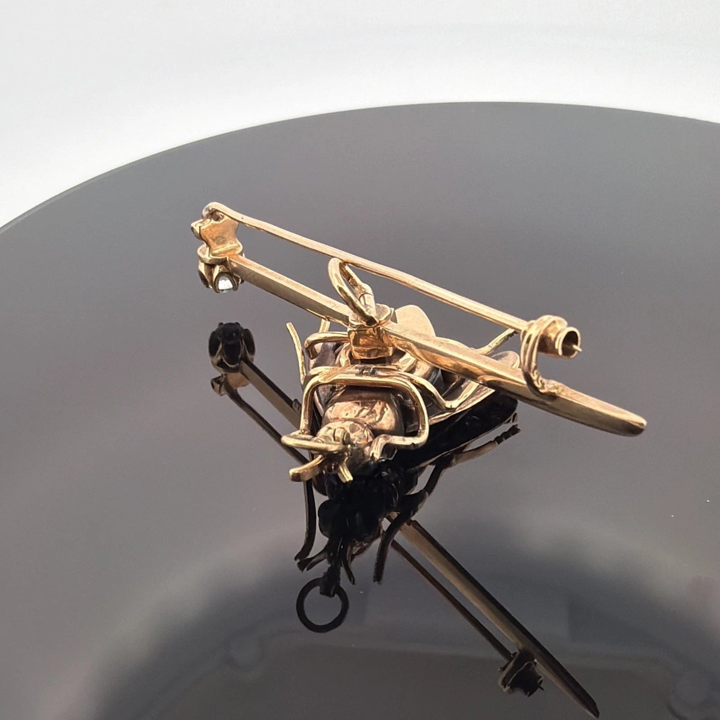 Antique Victorian Bee Brooch 14K Gold & Silver Diamond Emerald Cats Eye Quartz - Devine & Co.