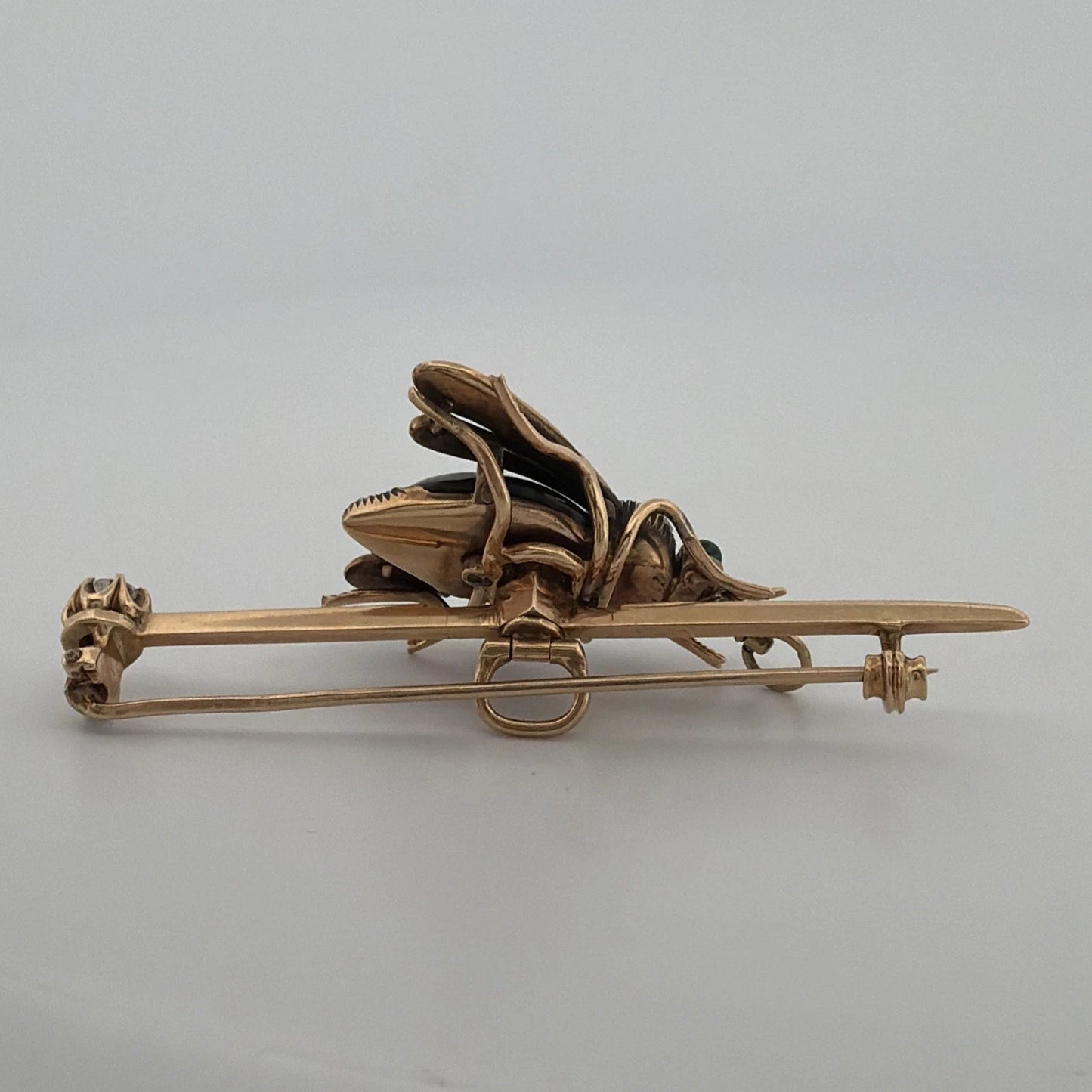 Antique Victorian Bee Brooch 14K Gold & Silver Diamond Emerald Cats Eye Quartz - Devine & Co.