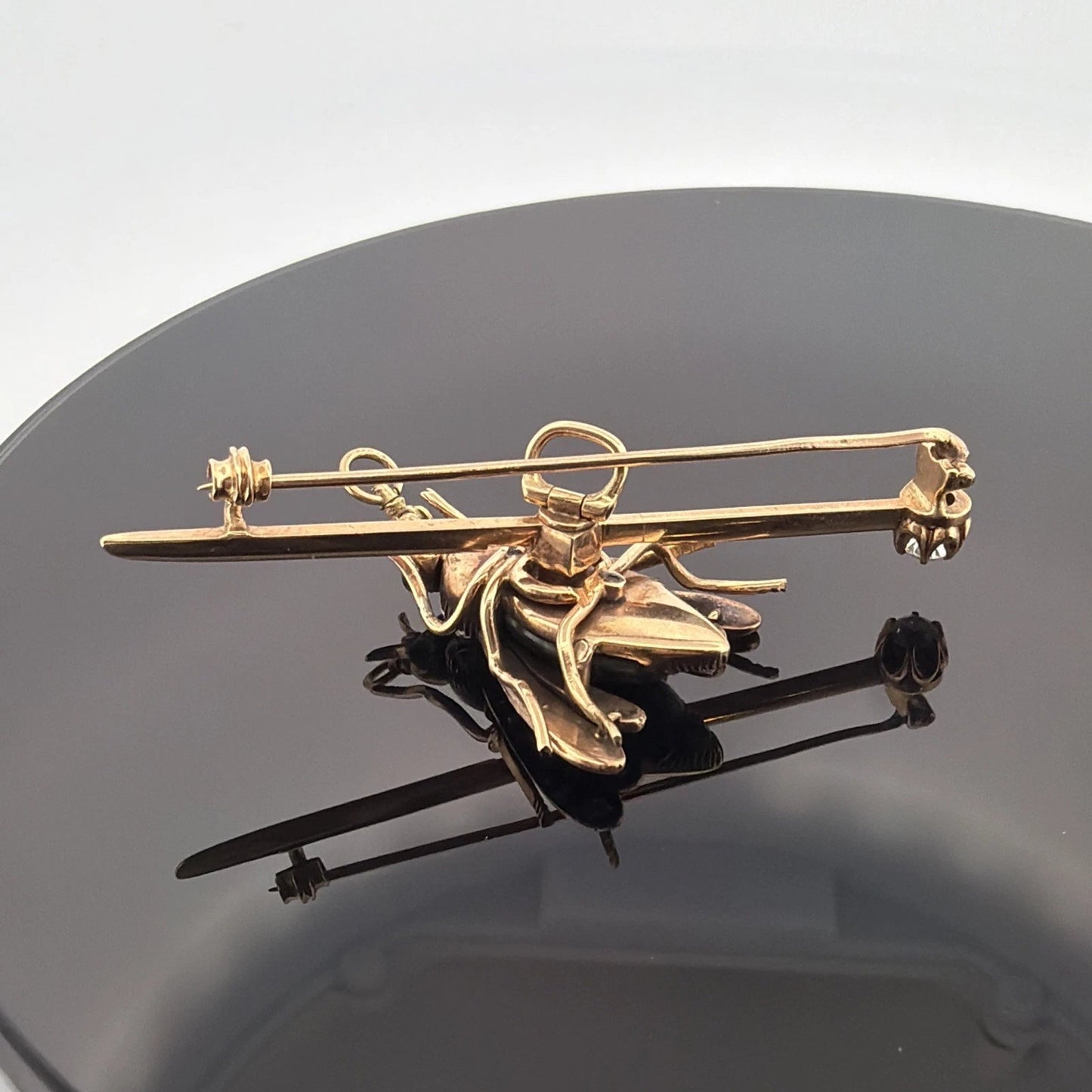Antique Victorian Bee Brooch 14K Gold & Silver Diamond Emerald Cats Eye Quartz - Devine & Co.