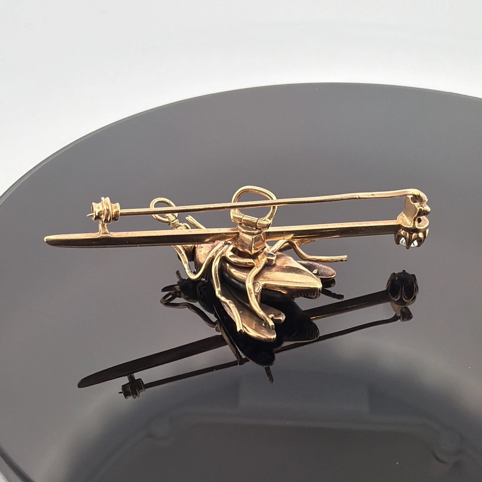 Antique Victorian Bee Brooch 14K Gold & Silver Diamond Emerald Cats Eye Quartz - Devine & Co.