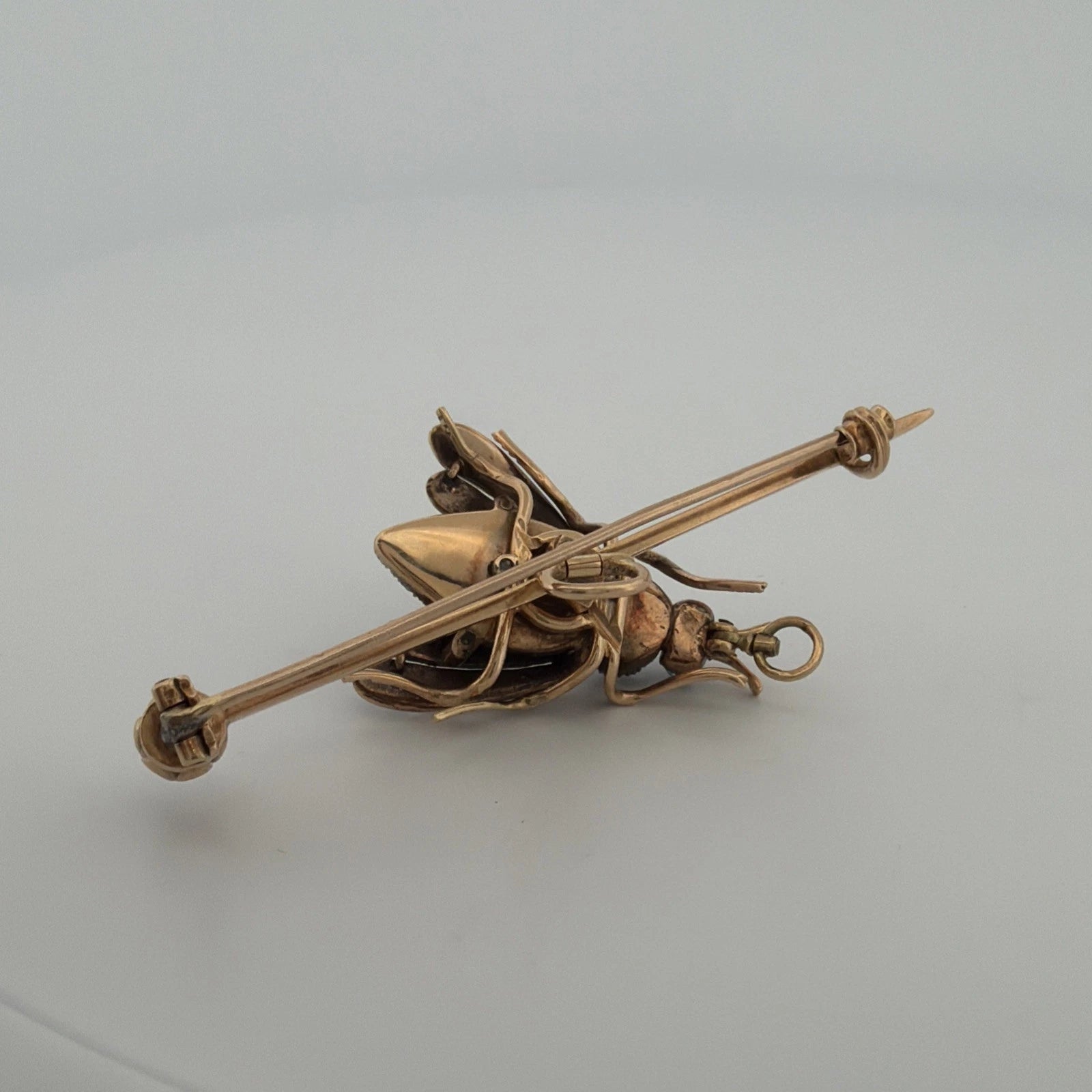 Antique Victorian Bee Brooch 14K Gold & Silver Diamond Emerald Cats Eye Quartz - Devine & Co.