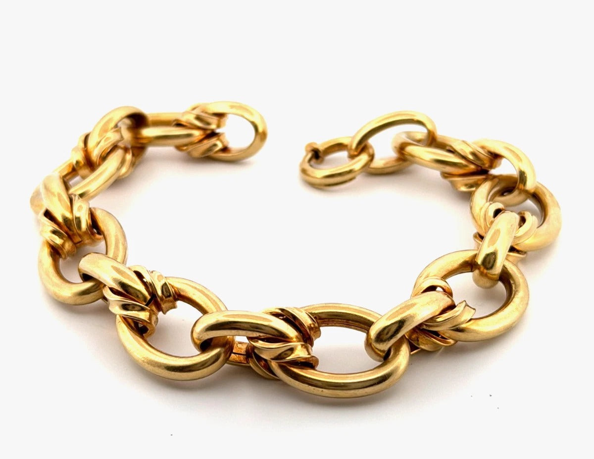 Heavy Italian 14K Yellow Gold  29.78 Grams 9”-15mm Wide Oval Link Bracelet