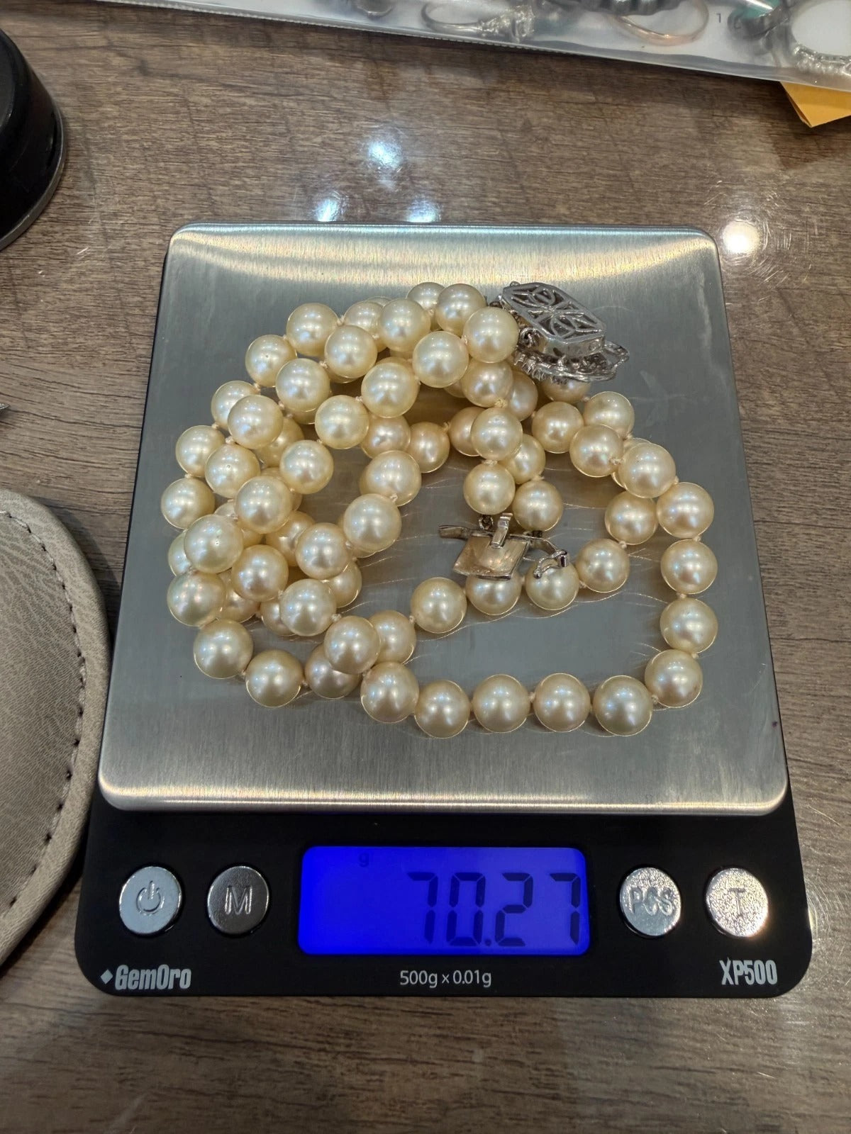 Vintage 10K White Gold Diamond Clasp Two-Strand Akoya Pearl Necklace