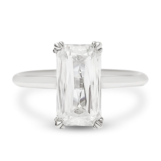 Crisscross Emerald Cut Moissanite Solitaire 3.50 Carat 14K - Devine & Co.