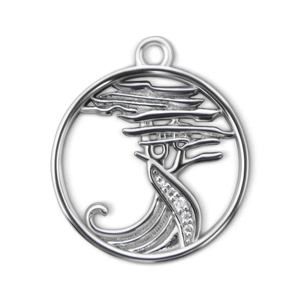Lone Cypress Pebble Beach Wave Charm Pendant Sterling Necklace & Cubic Zirconia - Devine & Co.