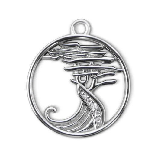 Lone Cypress Pebble Beach Wave Charm Pendant Sterling Necklace & Cubic Zirconia - Devine & Co.