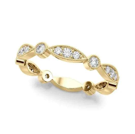 Round Brilliant Cut Lab Grown Milgrain Diamond Wedding Band 0.33CTW 14K - Devine & Co.