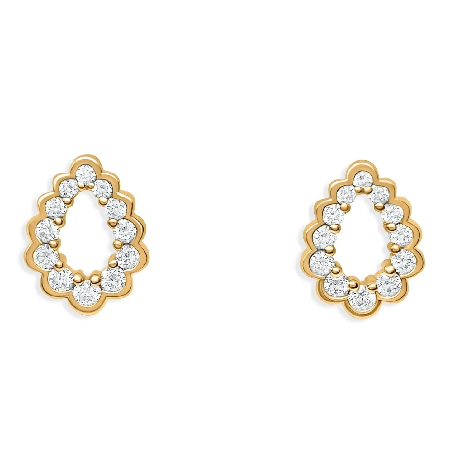 Scallop Droplette Cubic Zirconia Gold Diamond Stud Earrings Yellow Plated Silver - Devine & Co.
