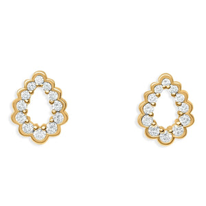 Scallop Droplette Cubic Zirconia Gold Diamond Stud Earrings Yellow Plated Silver