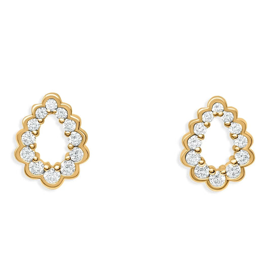 Scallop Droplette Cubic Zirconia Gold Diamond Stud Earrings Yellow Plated Silver - Devine & Co.